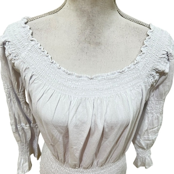 Helen Ainson White Smocked 100% cotton peasant Blouse boutique size small - Picture 5 of 11